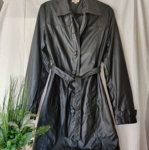 Vintage Women's Faux Leather Black Trench Coat Size Large